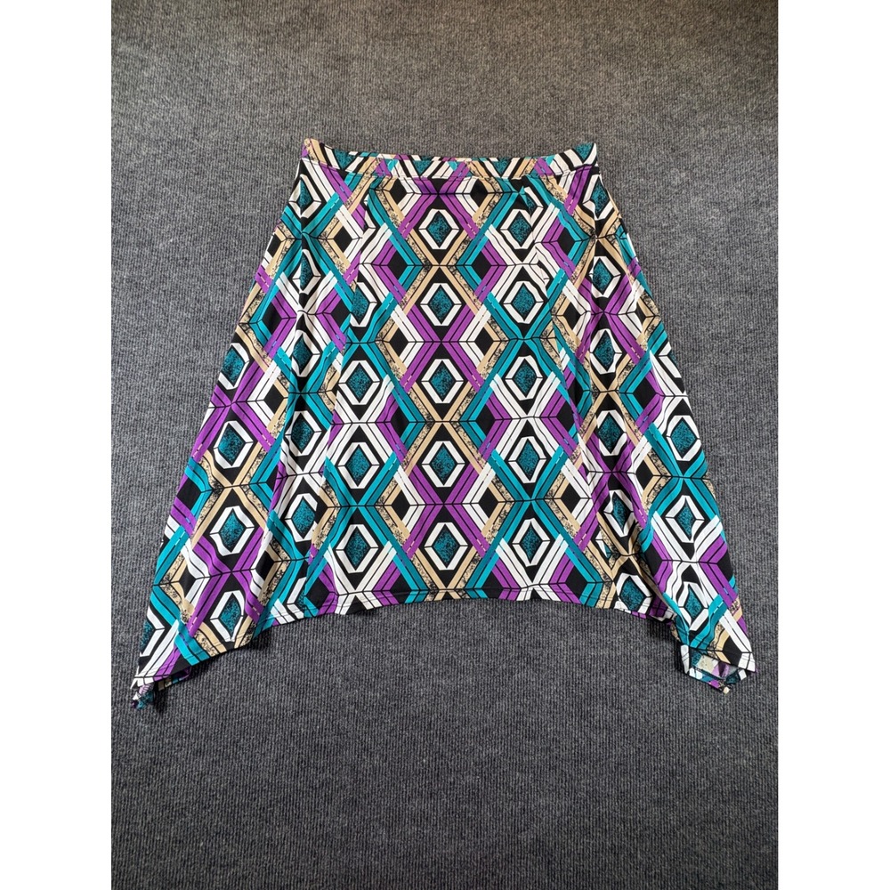 Jaclyn Smith Women Geometric Diamond Handkerchief Hem A-Line Skirt Purple Teal M